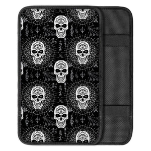 Black And White Wicca Evil Skull Print Car Center Console Cover