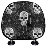 Black And White Wicca Evil Skull Print Car Headrest Covers