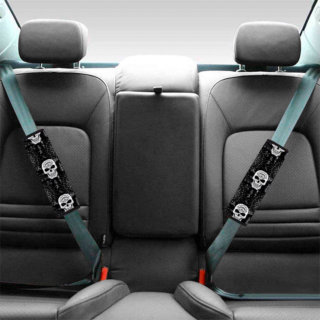 Black And White Wicca Evil Skull Print Car Seat Belt Covers