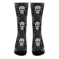 Black And White Wicca Evil Skull Print Crew Socks