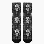 Black And White Wicca Evil Skull Print Crew Socks