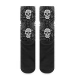 Black And White Wicca Evil Skull Print Crew Socks