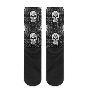 Black And White Wicca Evil Skull Print Crew Socks