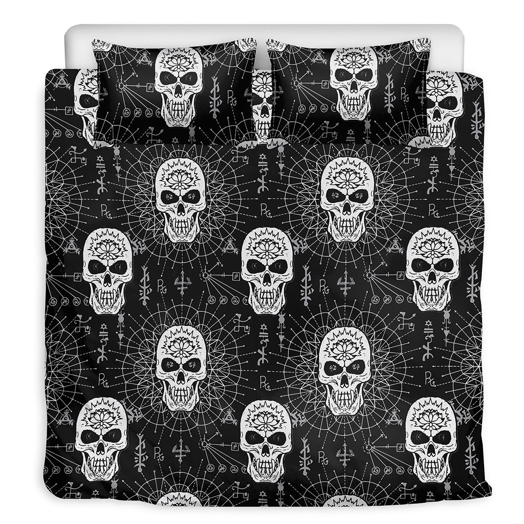 Black And White Wicca Evil Skull Print Duvet Cover Bedding Set