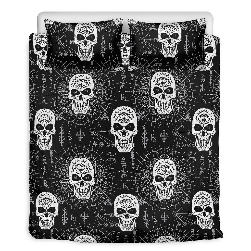 Black And White Wicca Evil Skull Print Duvet Cover Bedding Set