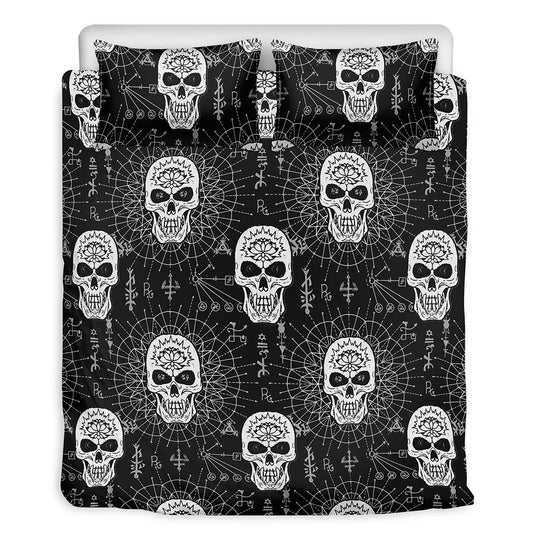 Black And White Wicca Evil Skull Print Duvet Cover Bedding Set