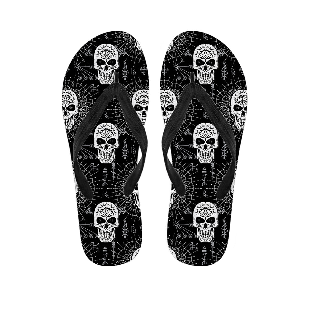 Black And White Wicca Evil Skull Print Flip Flops