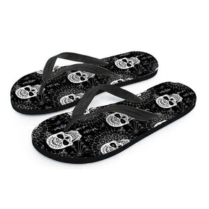 Black And White Wicca Evil Skull Print Flip Flops