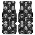Black And White Wicca Evil Skull Print Front and Back Car Floor Mats