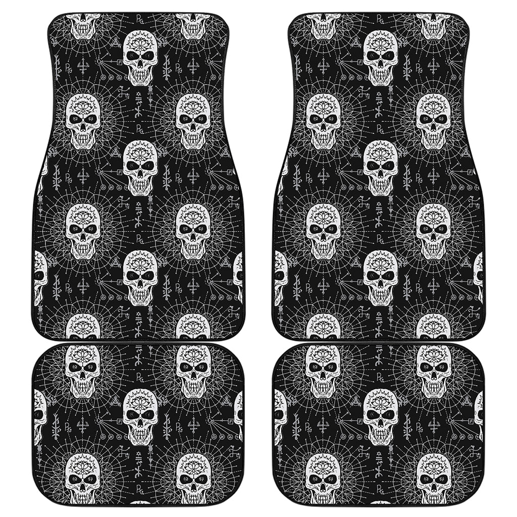 Black And White Wicca Evil Skull Print Front and Back Car Floor Mats