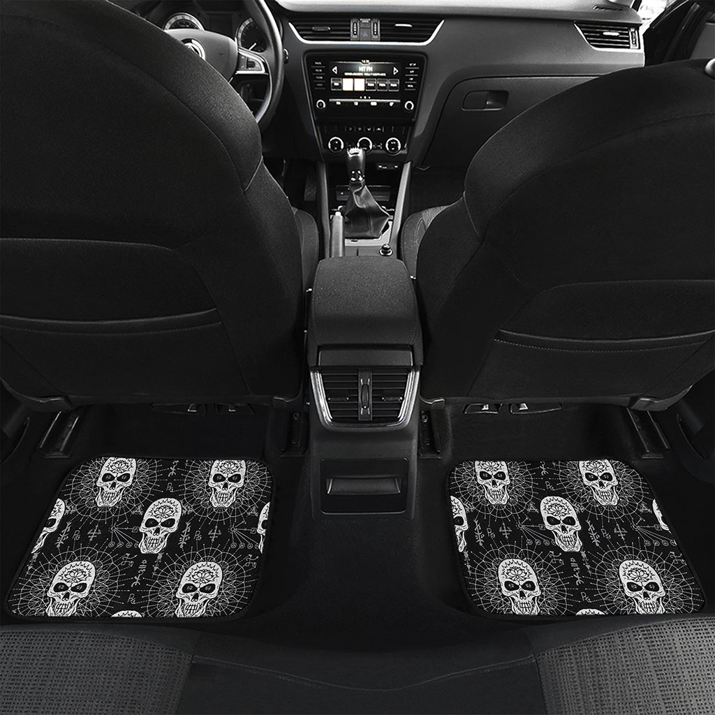 Black And White Wicca Evil Skull Print Front and Back Car Floor Mats