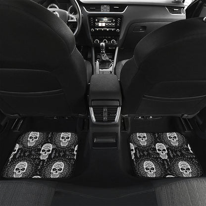 Black And White Wicca Evil Skull Print Front and Back Car Floor Mats
