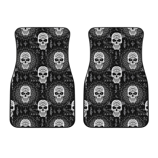 Black And White Wicca Evil Skull Print Front Car Floor Mats