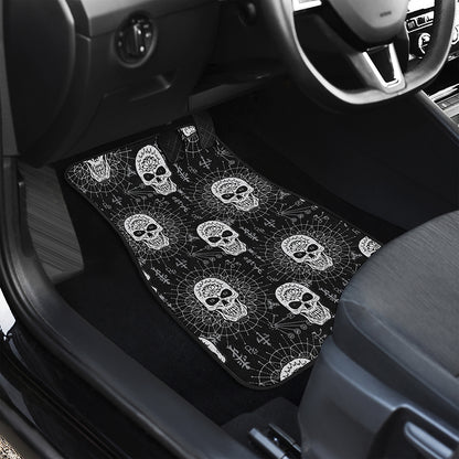 Black And White Wicca Evil Skull Print Front Car Floor Mats