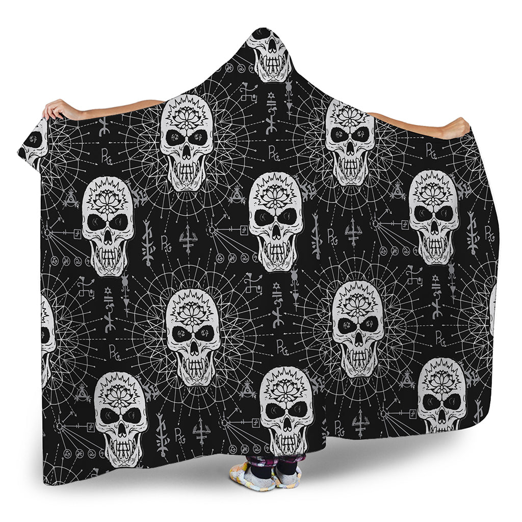 Black And White Wicca Evil Skull Print Hooded Blanket