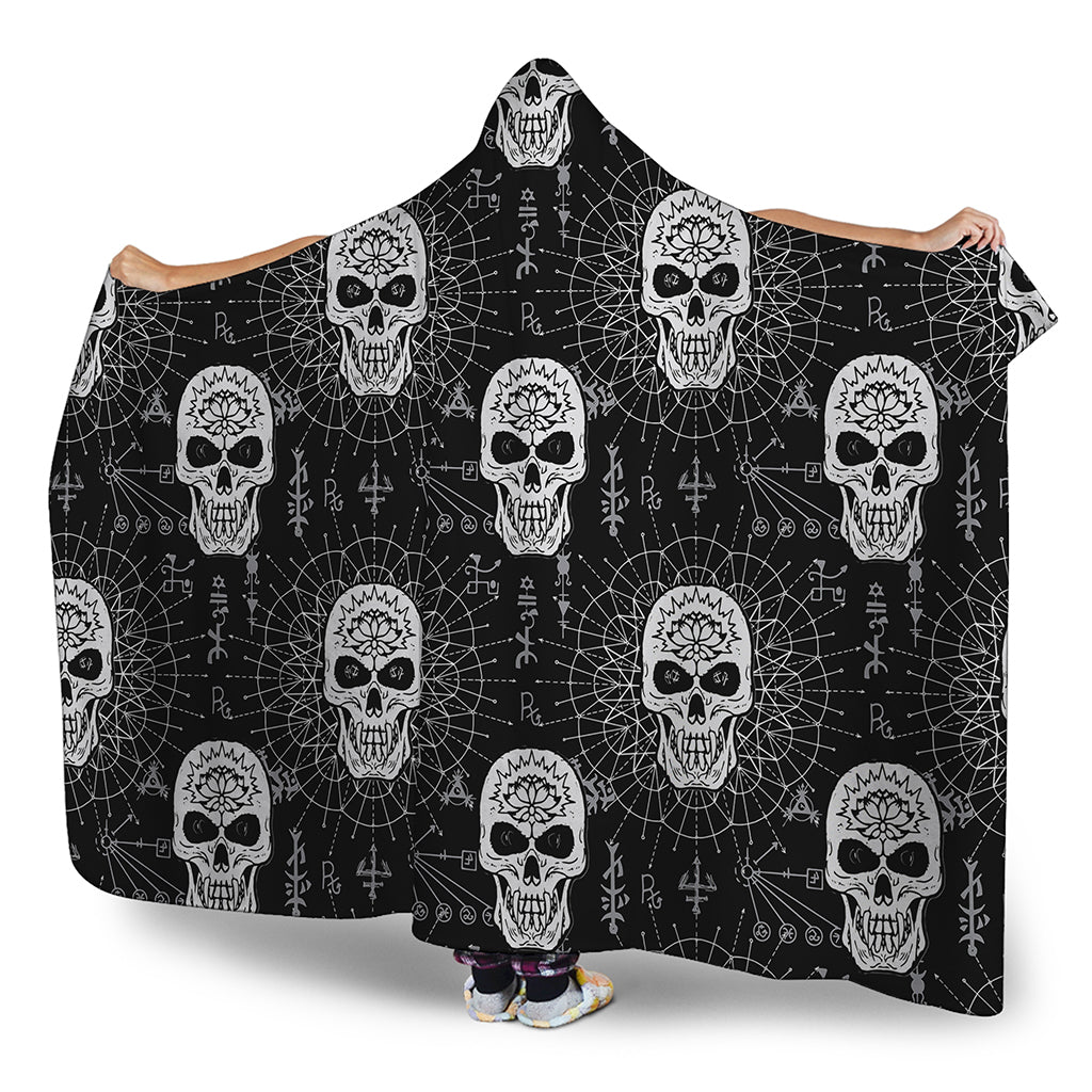 Black And White Wicca Evil Skull Print Hooded Blanket