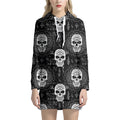 Black And White Wicca Evil Skull Print Pullover Hoodie Dress