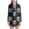 Black And White Wicca Evil Skull Print Hoodie Dress