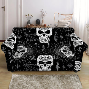 Black And White Wicca Evil Skull Print Loveseat Slipcover