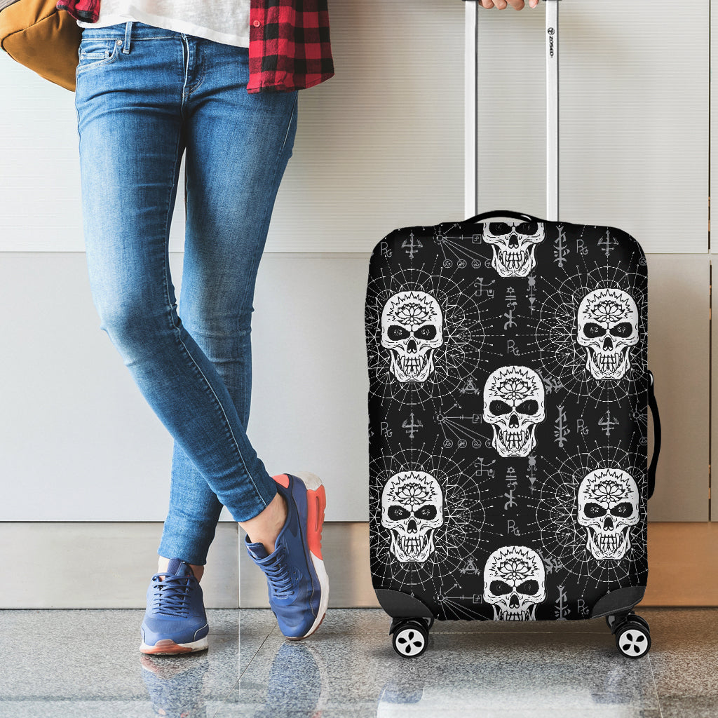 Black And White Wicca Evil Skull Print Luggage Cover