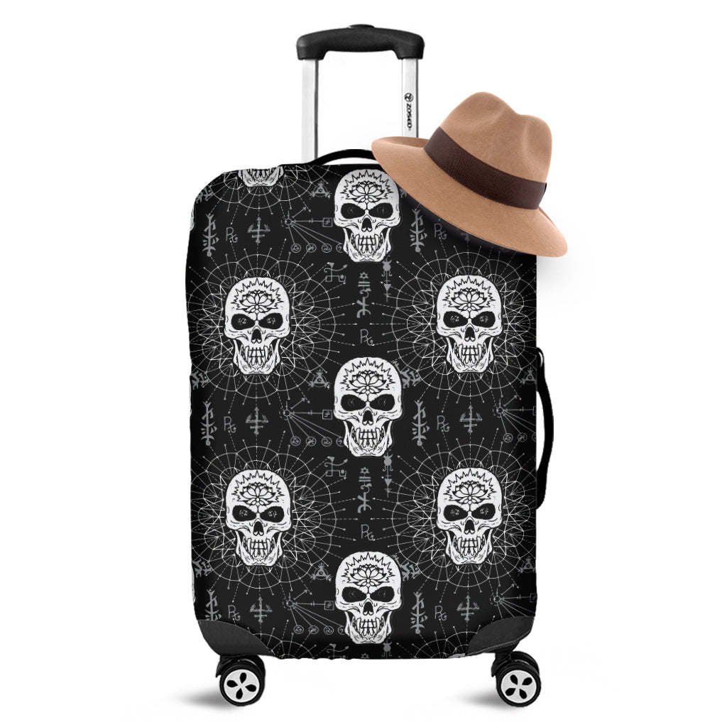 Black And White Wicca Evil Skull Print Luggage Cover