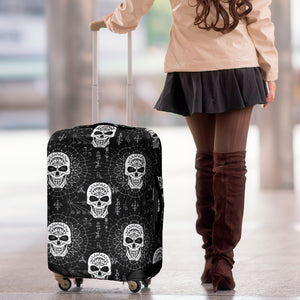 Black And White Wicca Evil Skull Print Luggage Cover