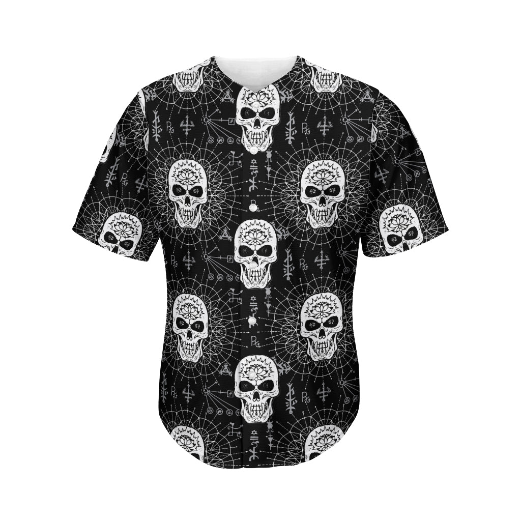 Black And White Wicca Evil Skull Print Men's Baseball Jersey