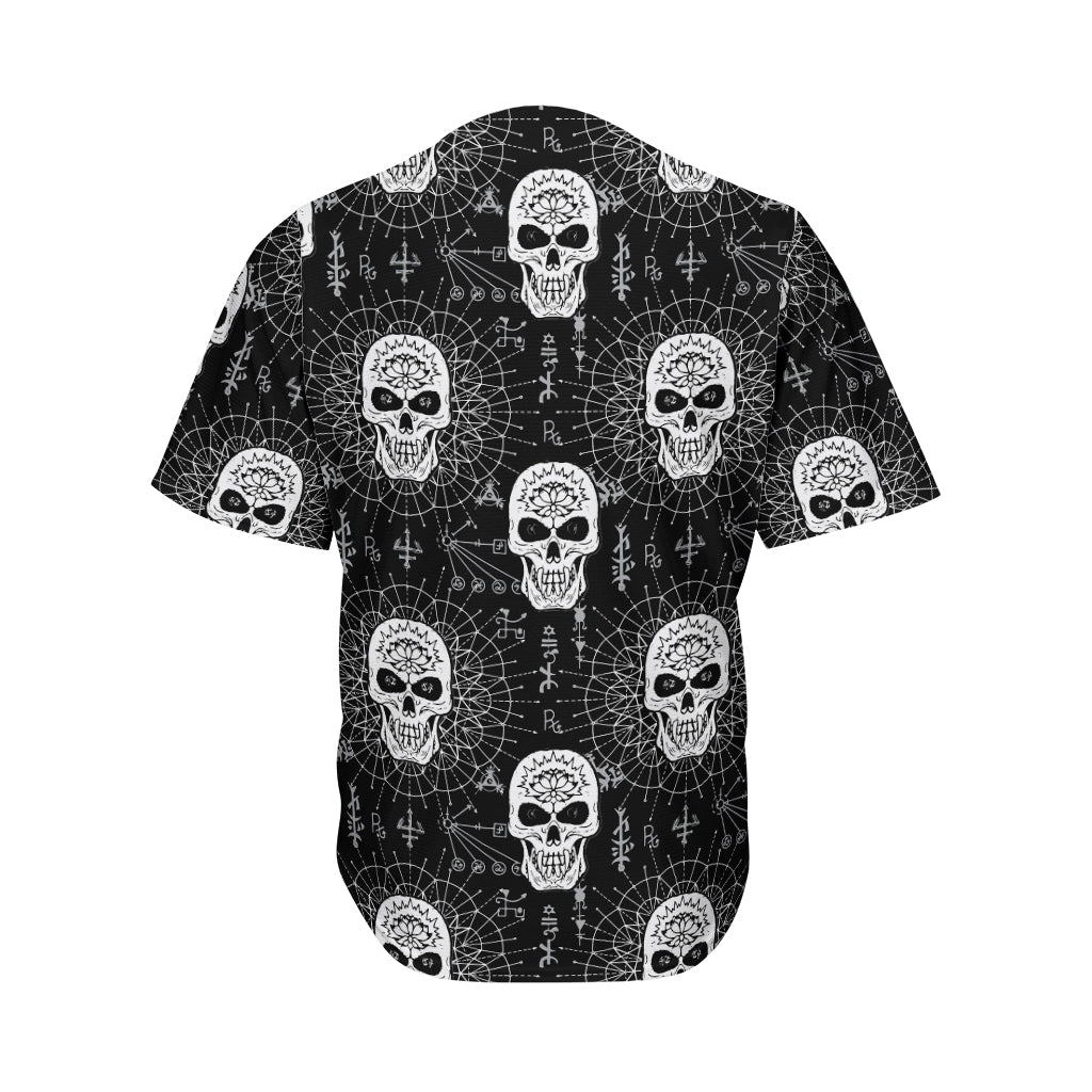 Black And White Wicca Evil Skull Print Men's Baseball Jersey