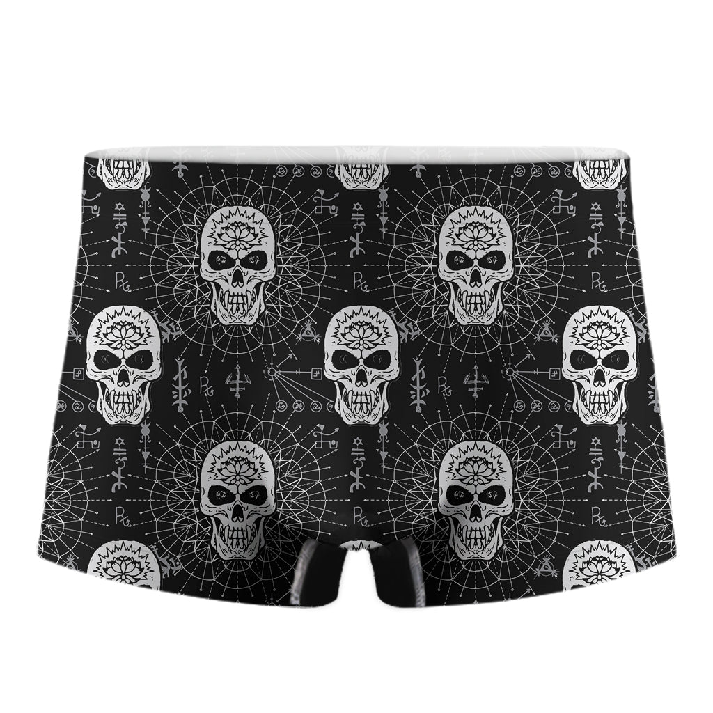 Black And White Wicca Evil Skull Print Men's Boxer Briefs