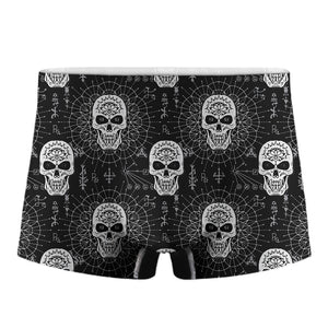 Black And White Wicca Evil Skull Print Men's Boxer Briefs