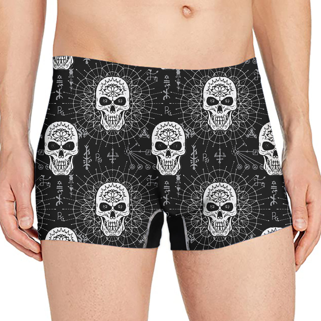 Black And White Wicca Evil Skull Print Men's Boxer Briefs