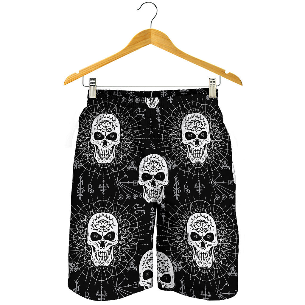 Black And White Wicca Evil Skull Print Men's Shorts