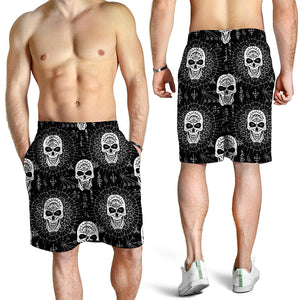 Black And White Wicca Evil Skull Print Men's Shorts