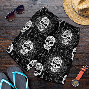 Black And White Wicca Evil Skull Print Men's Shorts