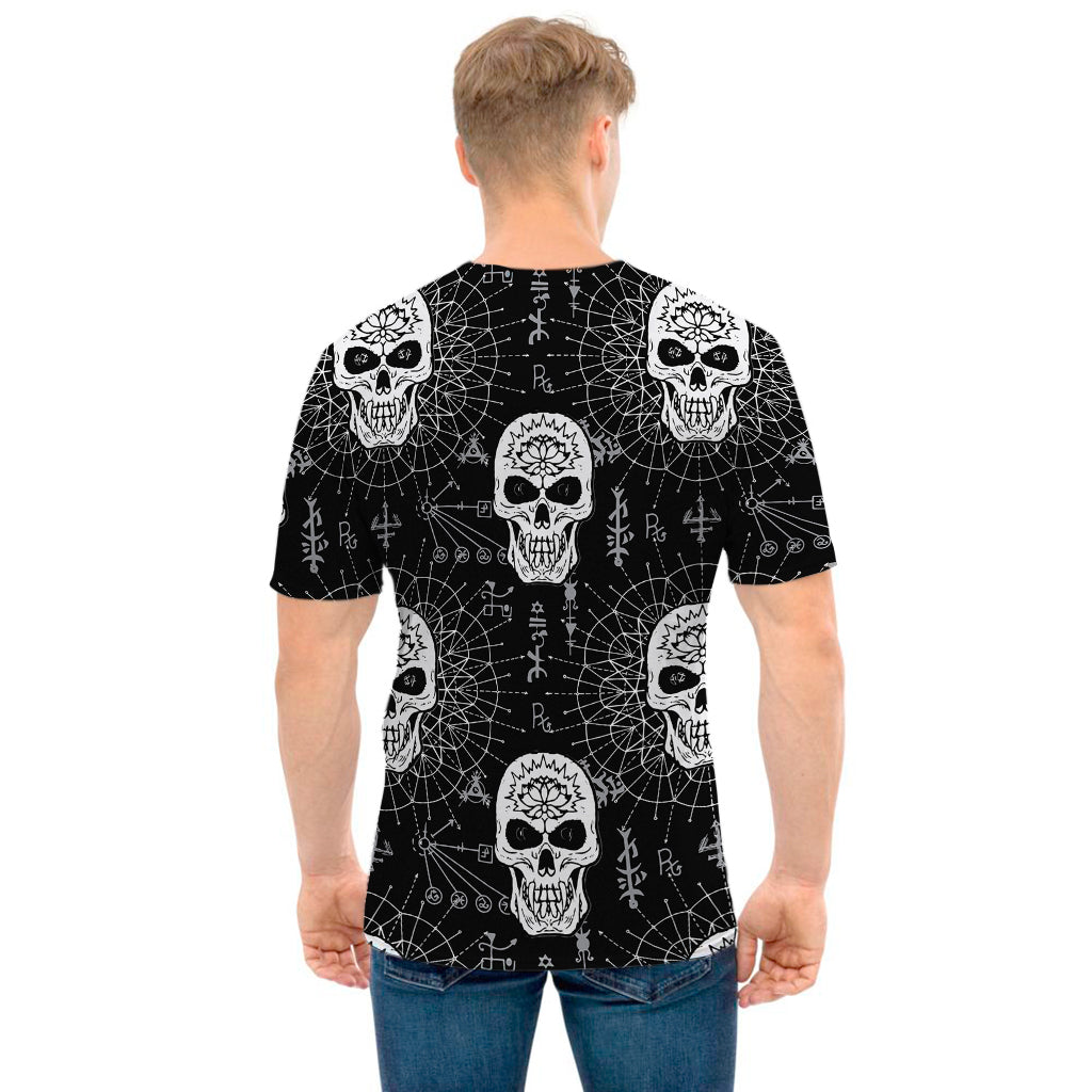 Black And White Wicca Evil Skull Print Men's T-Shirt