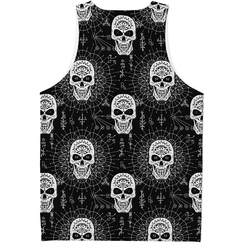 Black And White Wicca Evil Skull Print Men's Tank Top