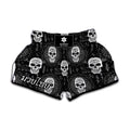 Black And White Wicca Evil Skull Print Muay Thai Boxing Shorts