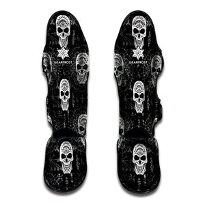 Black And White Wicca Evil Skull Print Muay Thai Shin Guard