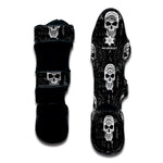 Black And White Wicca Evil Skull Print Muay Thai Shin Guard