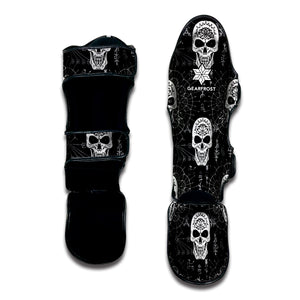 Black And White Wicca Evil Skull Print Muay Thai Shin Guard