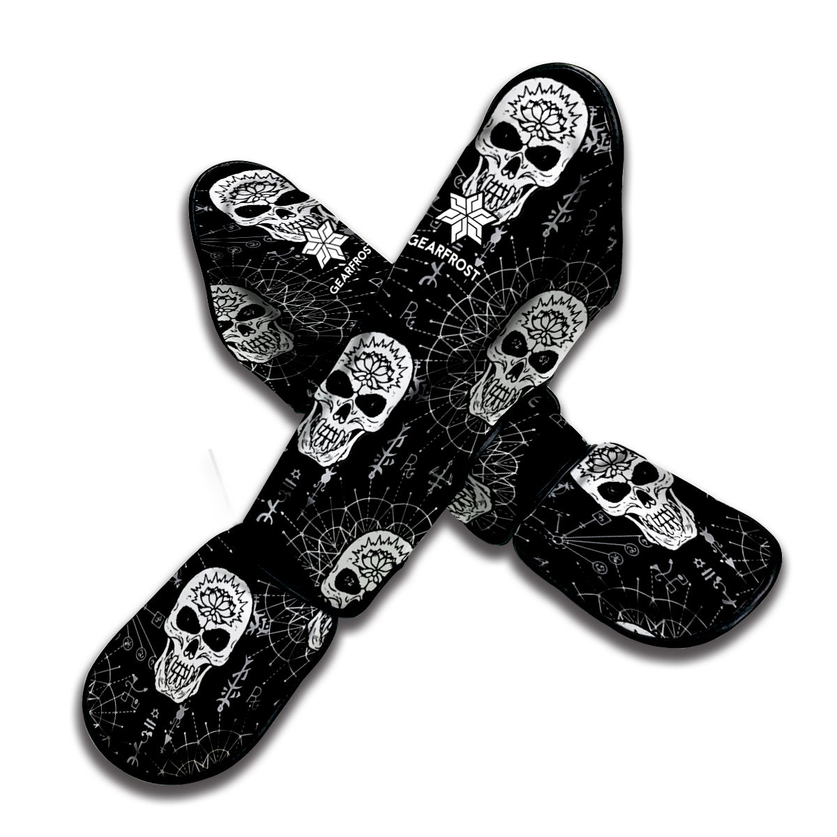 Black And White Wicca Evil Skull Print Muay Thai Shin Guard