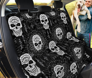 Black And White Wicca Evil Skull Print Pet Car Back Seat Cover