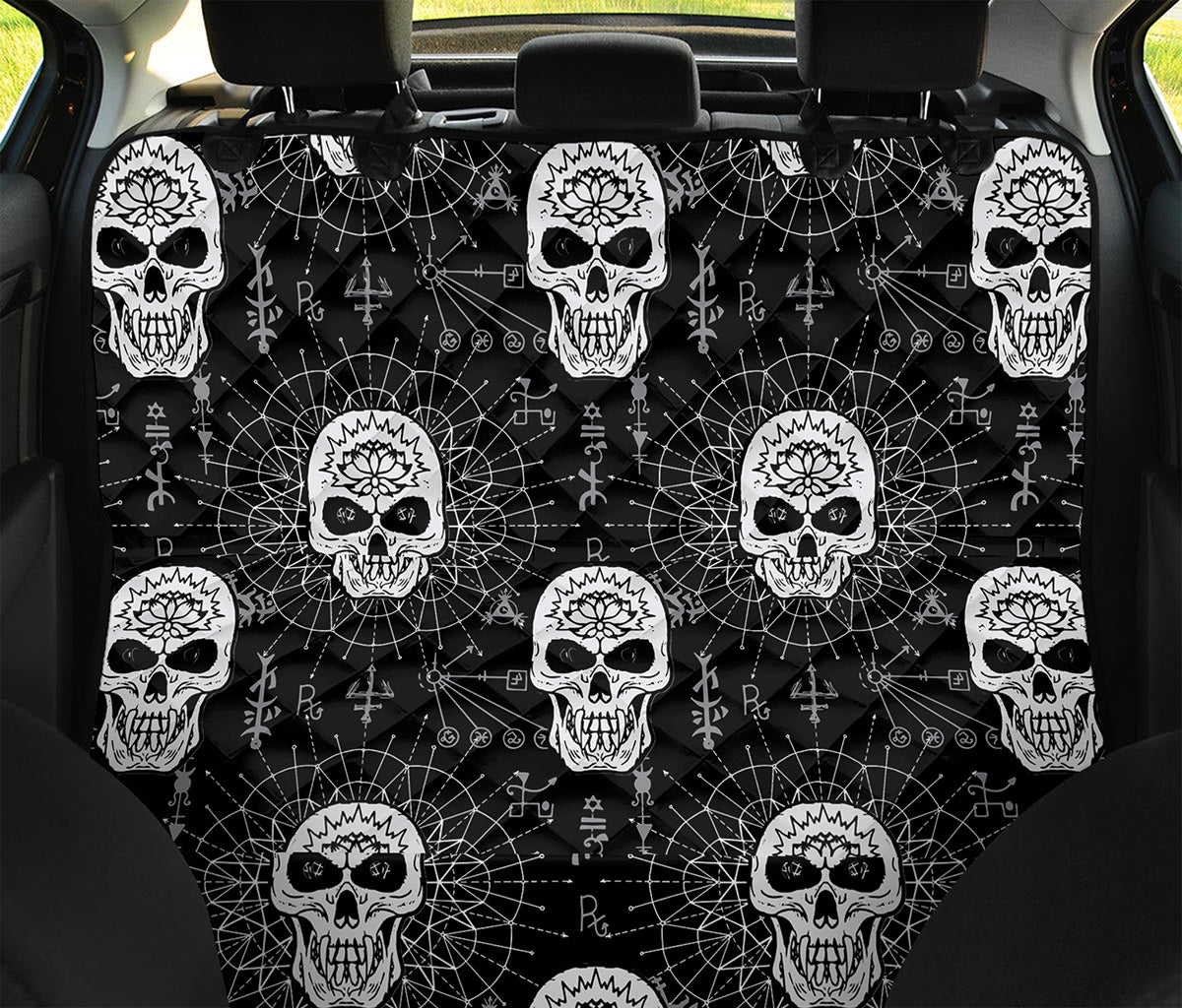 Black And White Wicca Evil Skull Print Pet Car Back Seat Cover