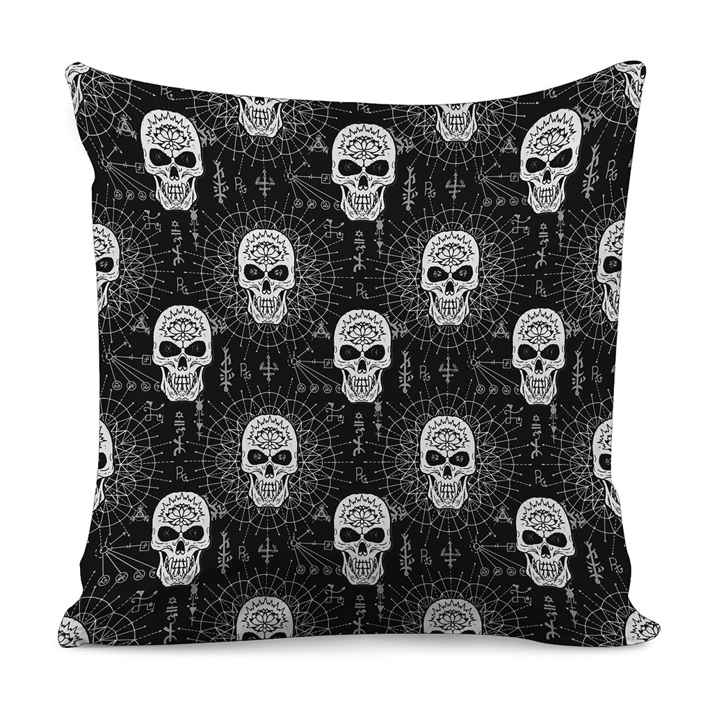 Black And White Wicca Evil Skull Print Pillow Cover