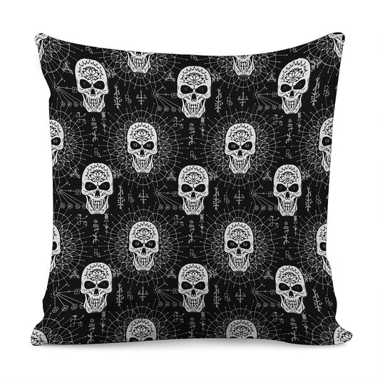 Black And White Wicca Evil Skull Print Pillow Cover