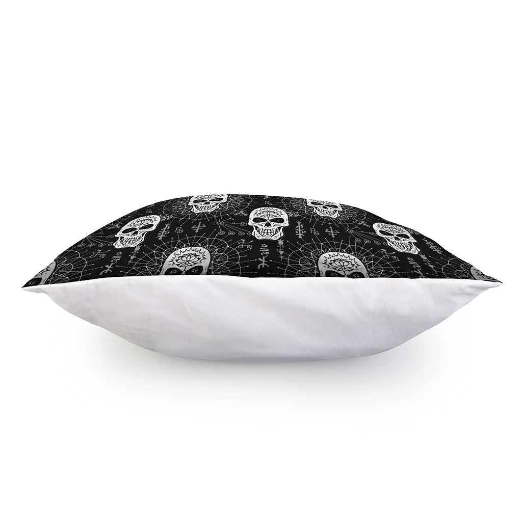 Black And White Wicca Evil Skull Print Pillow Cover