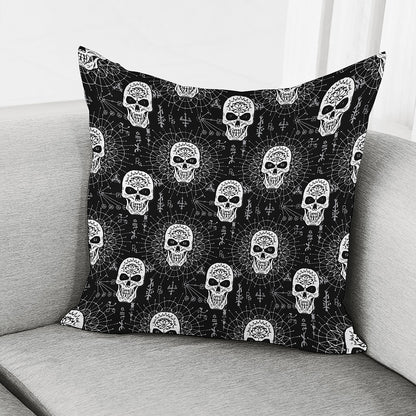 Black And White Wicca Evil Skull Print Pillow Cover