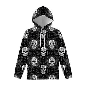 Black And White Wicca Evil Skull Print Pullover Hoodie