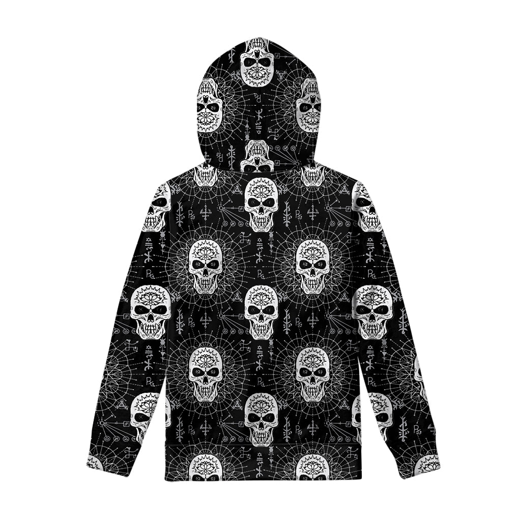 Black And White Wicca Evil Skull Print Pullover Hoodie