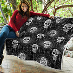 Black And White Wicca Evil Skull Print Quilt